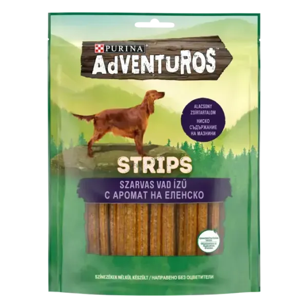 ADVENTUROS Strips kutya jutalomfalat szarvas vad ízű ADVENTUROS Strips kutya jutalomfalat szarvas vad ízű