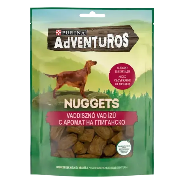 ADVENTUROS Nuggets kutya jutalomfalat vaddisznó vad ízű ADVENTUROS Nuggets kutya jutalomfalat vaddisznó vad ízű