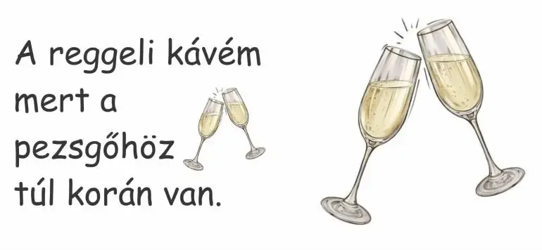 A reggeli kávém mert a pezsgőhöz túl korán van. A reggeli kávém mert a pezsgőhöz túl korán van.