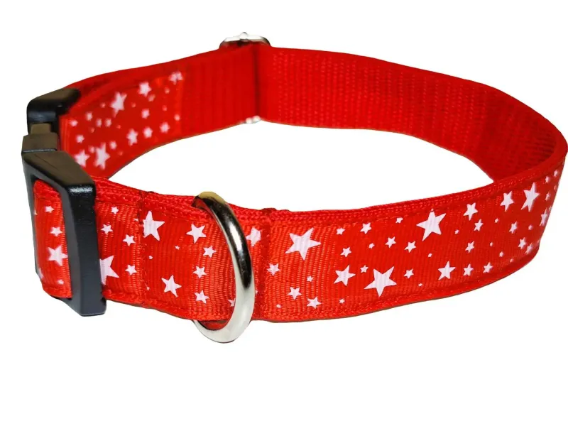 Piros csillagos nyakörv és póráz