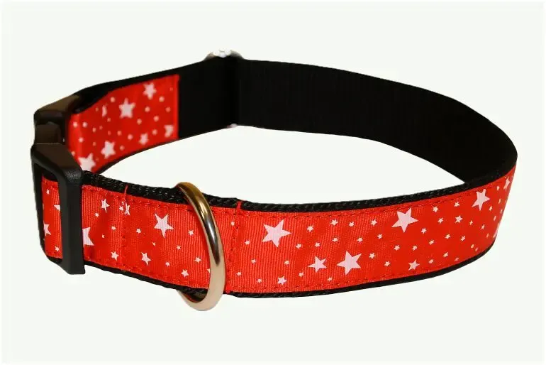 Piros csillagos nyakörv fekete hevederrel