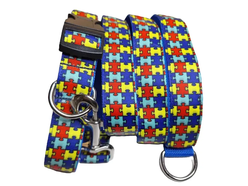 Puzzle mintás kék póráz