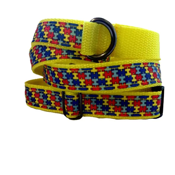 Puzzle mintás póráz sárga hevederrel Puzzle mintás póráz sárga hevederrel