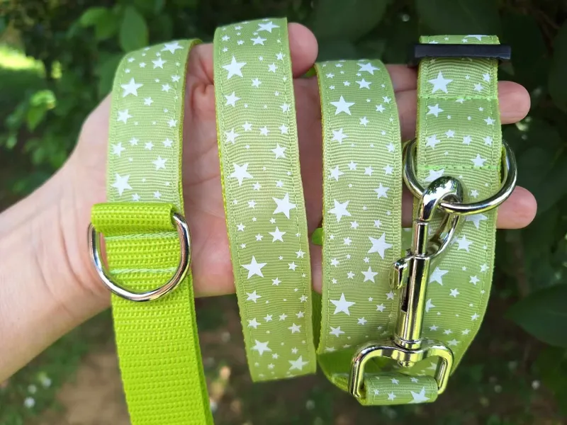 Zöld csillagos póráz