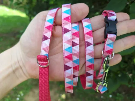 Rózsaszín mozaikos nyakörv és póráz